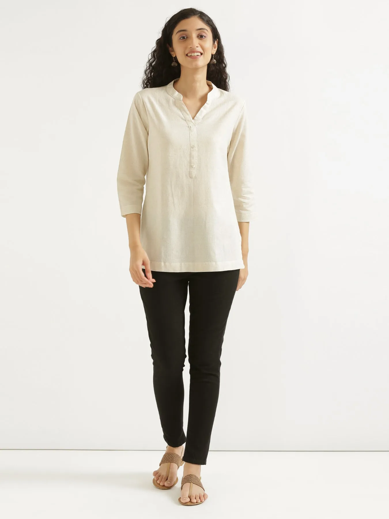 Ecru Airy Linen Short Kurta