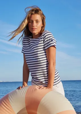 ETRILLE - Nautical Stripe Tee with Short Sleeves | Soft Cotton | Women Fit (WHITE / NAVY)