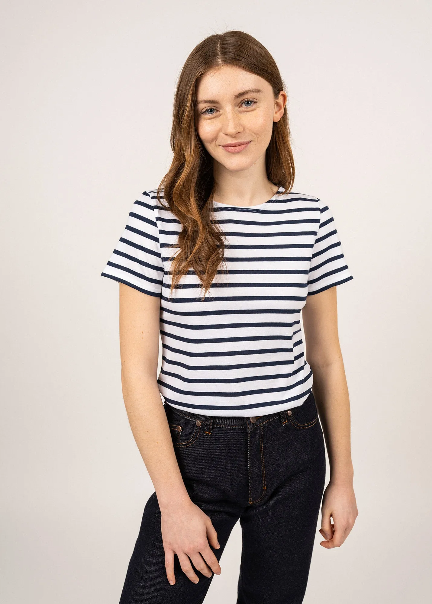 ETRILLE - Nautical Stripe Tee with Short Sleeves | Soft Cotton | Women Fit (WHITE / NAVY)