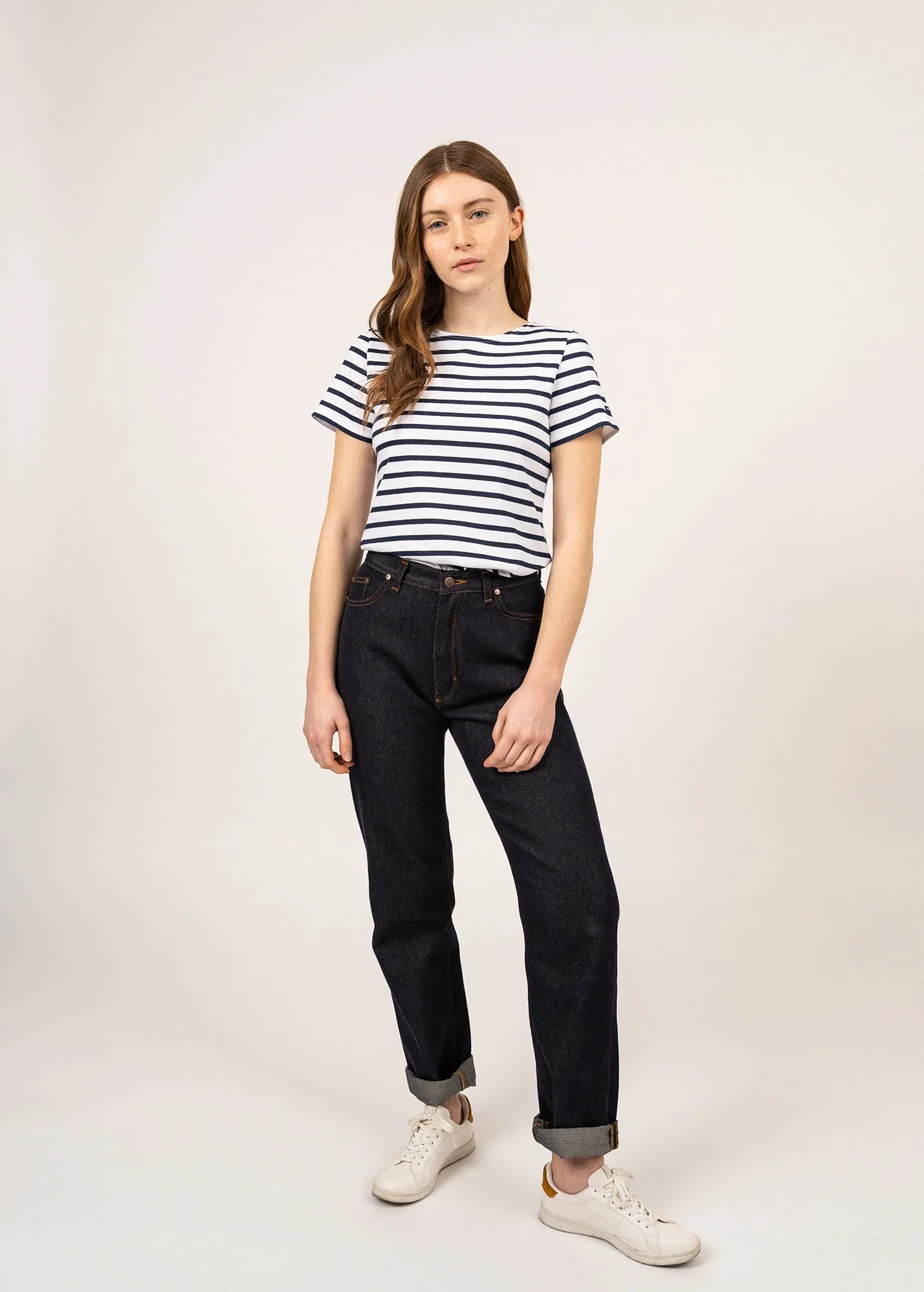 ETRILLE - Nautical Stripe Tee with Short Sleeves | Soft Cotton | Women Fit (WHITE / NAVY)