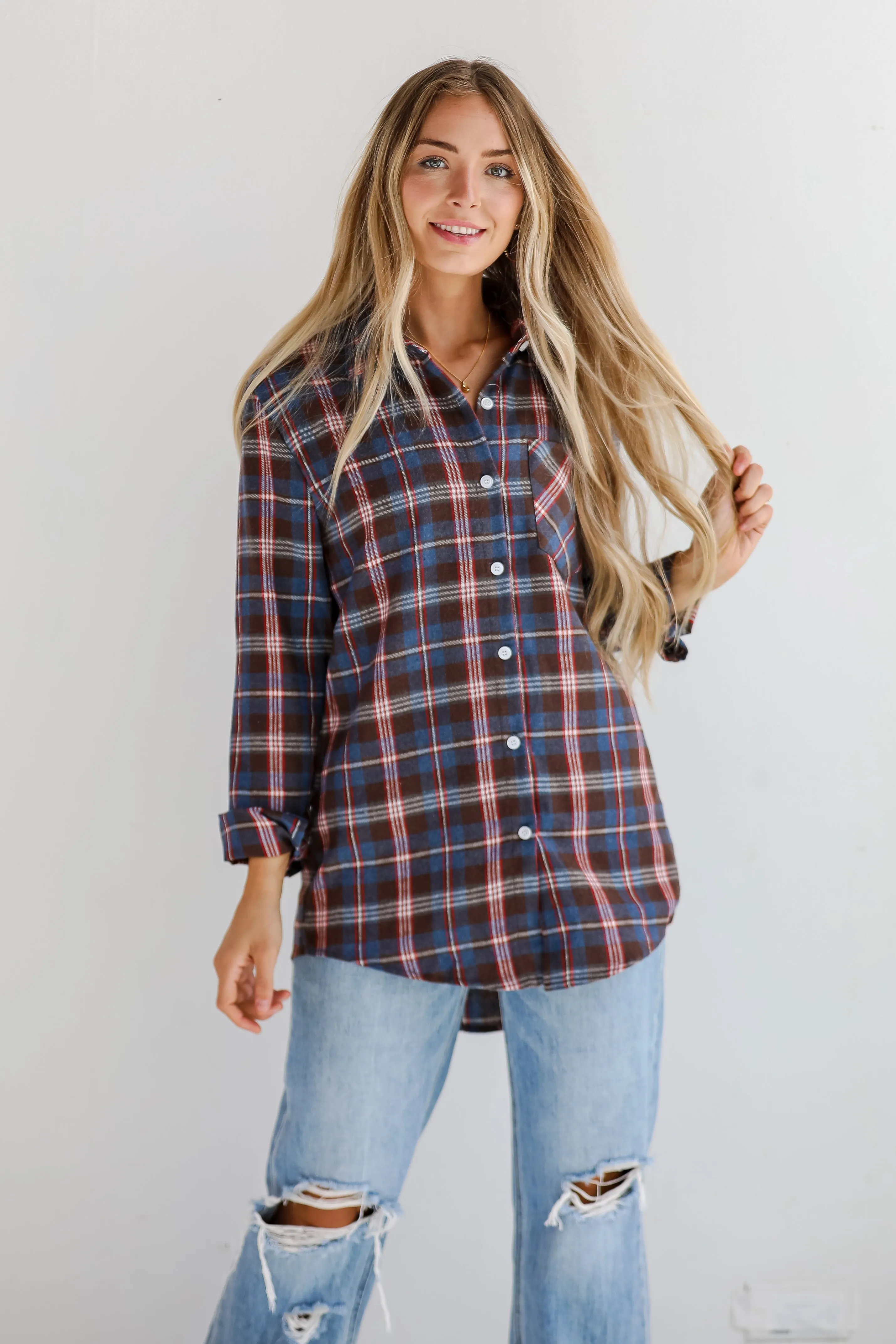 FINAL SALE - Trendy Era Navy Plaid Flannel