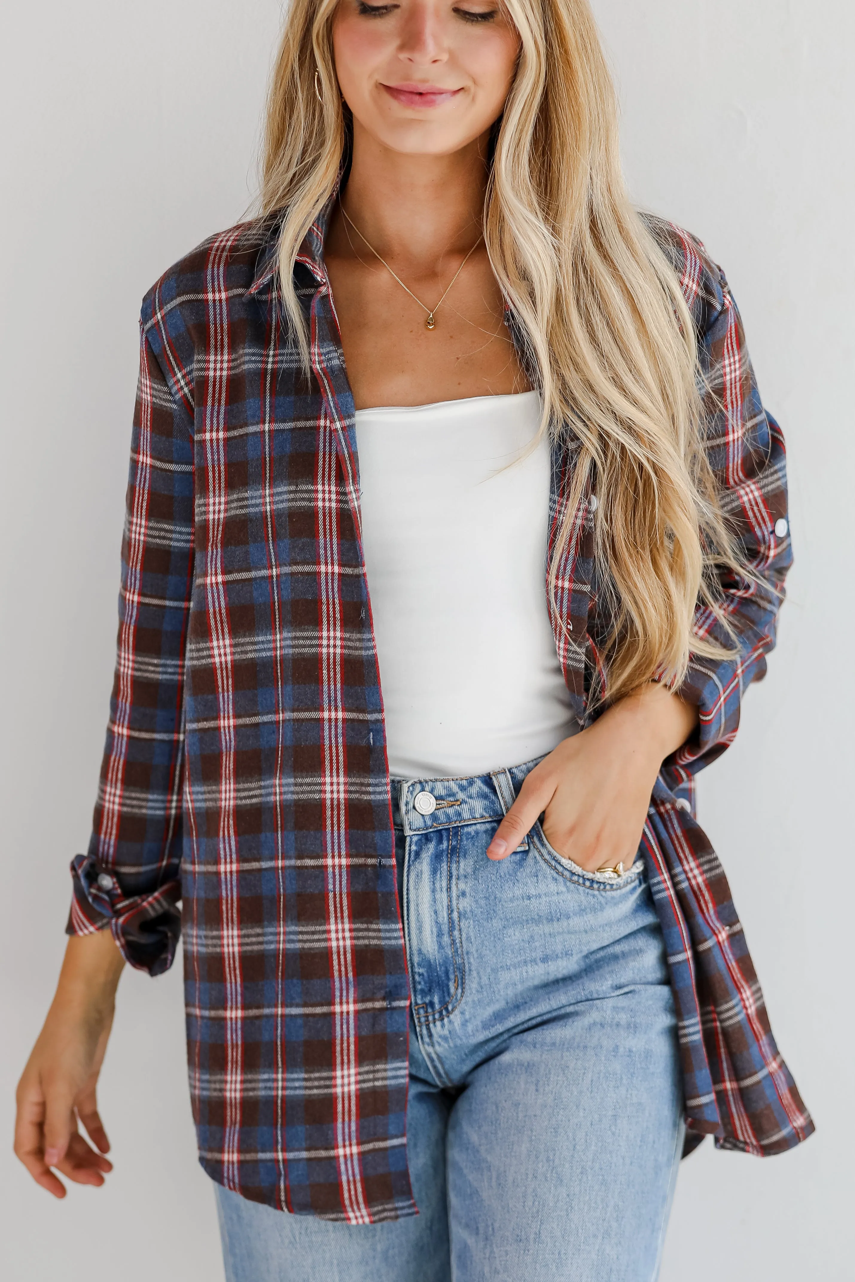 FINAL SALE - Trendy Era Navy Plaid Flannel