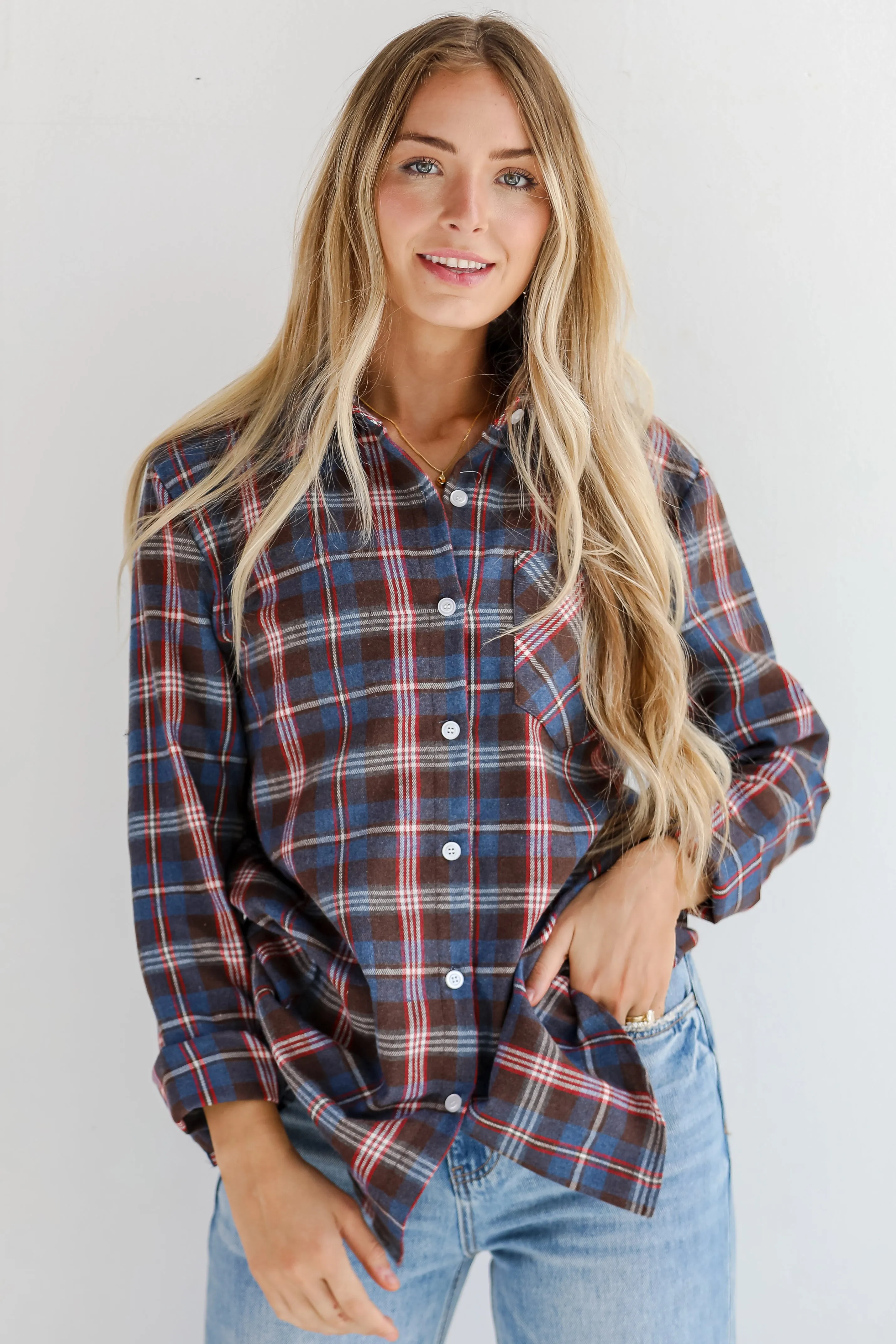 FINAL SALE - Trendy Era Navy Plaid Flannel