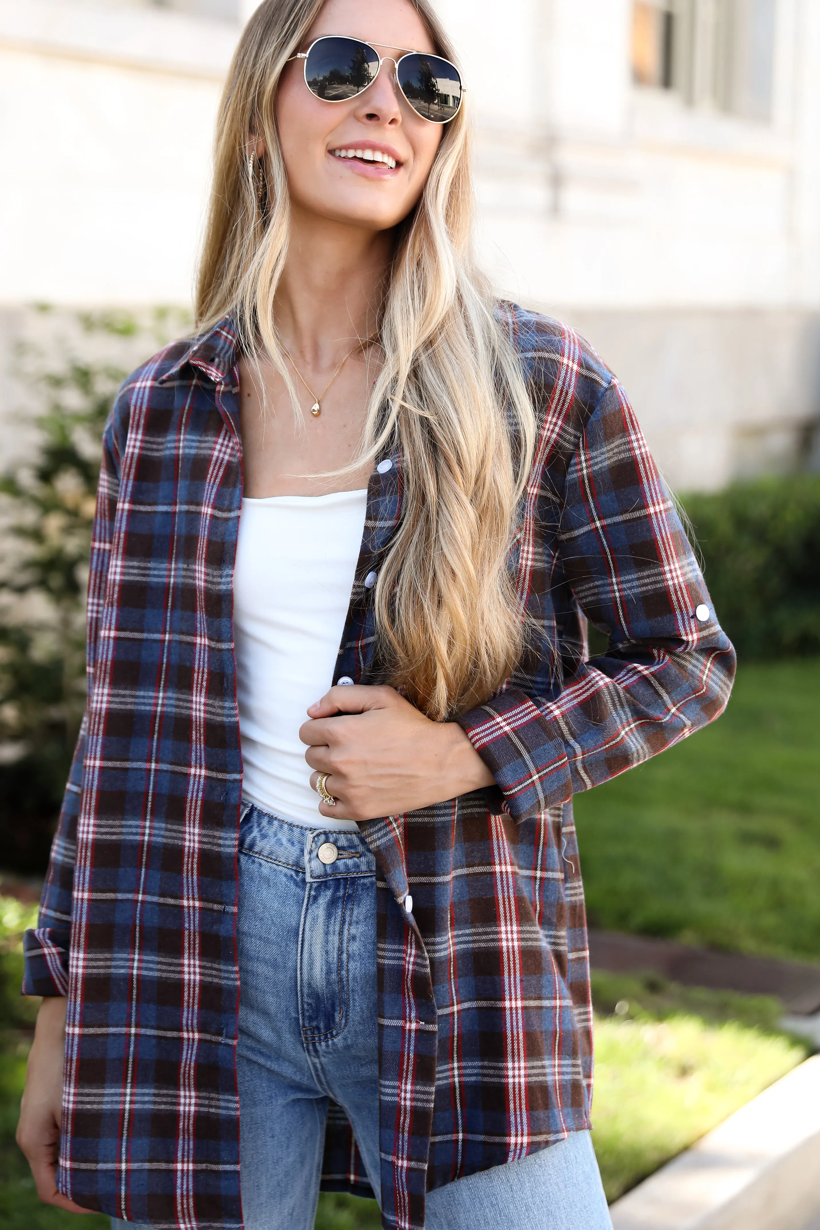 FINAL SALE - Trendy Era Navy Plaid Flannel