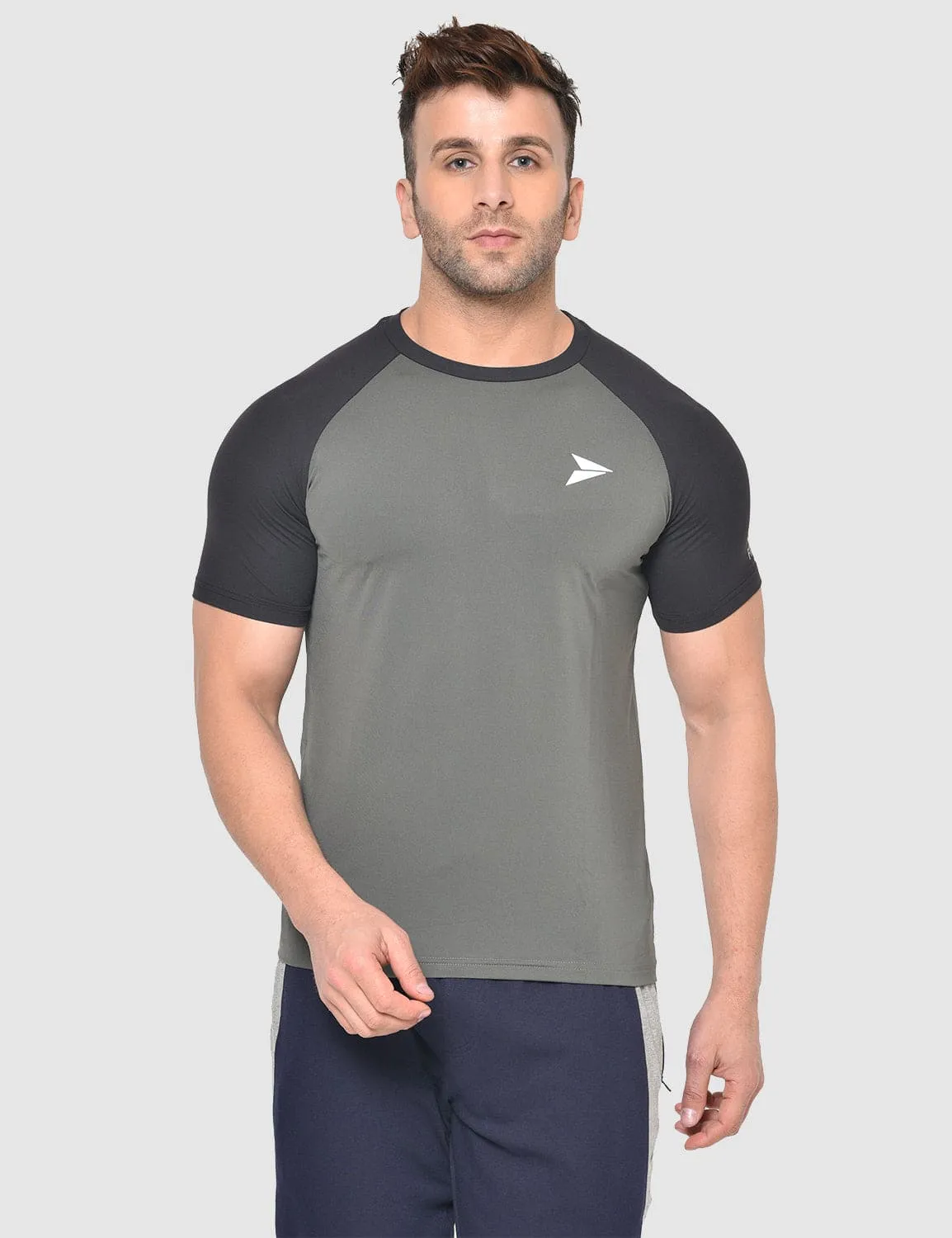 Fitinc Gymwear Grey-Black T-shirt for Men