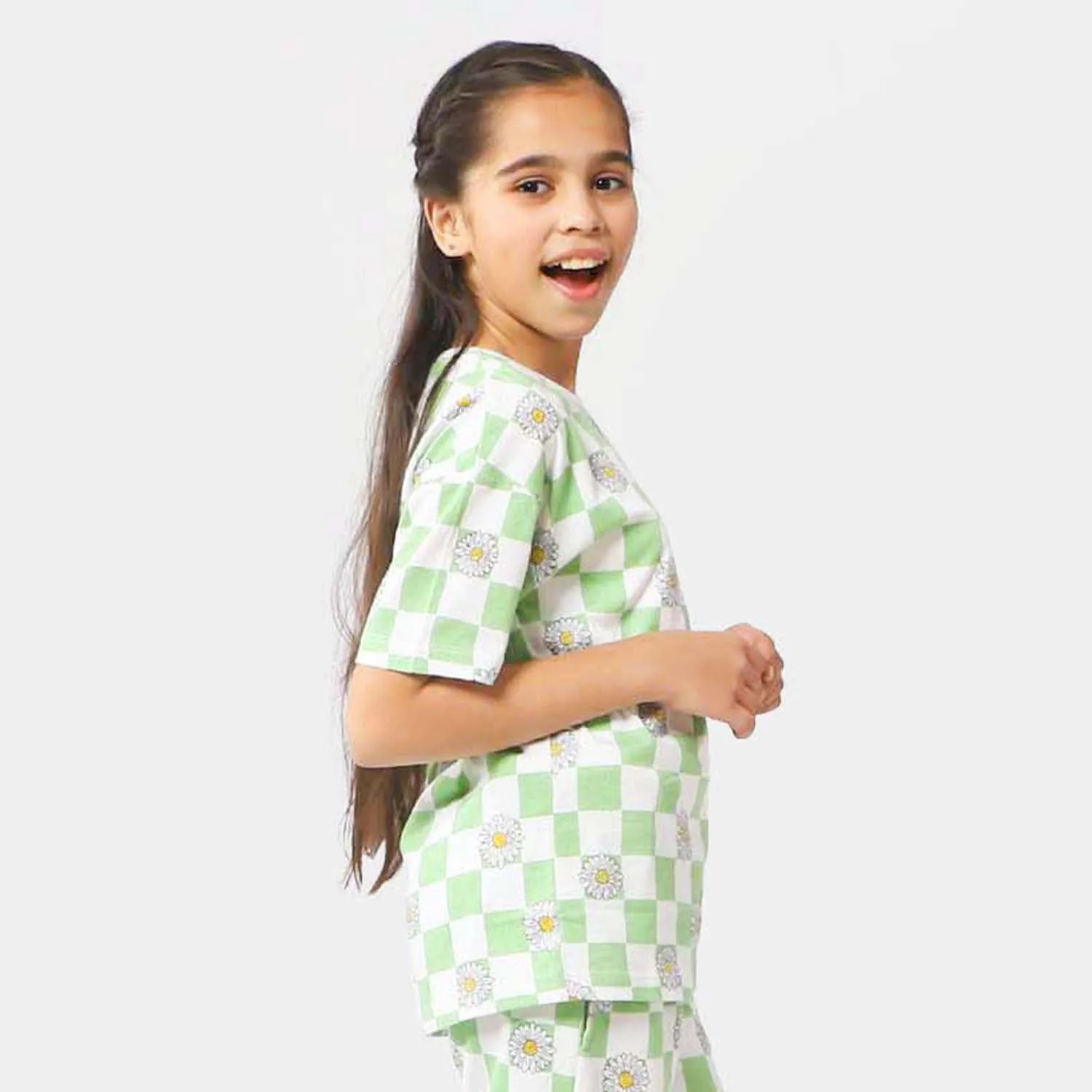 Girls Cotton T-Shirt Daisy All Over - Green