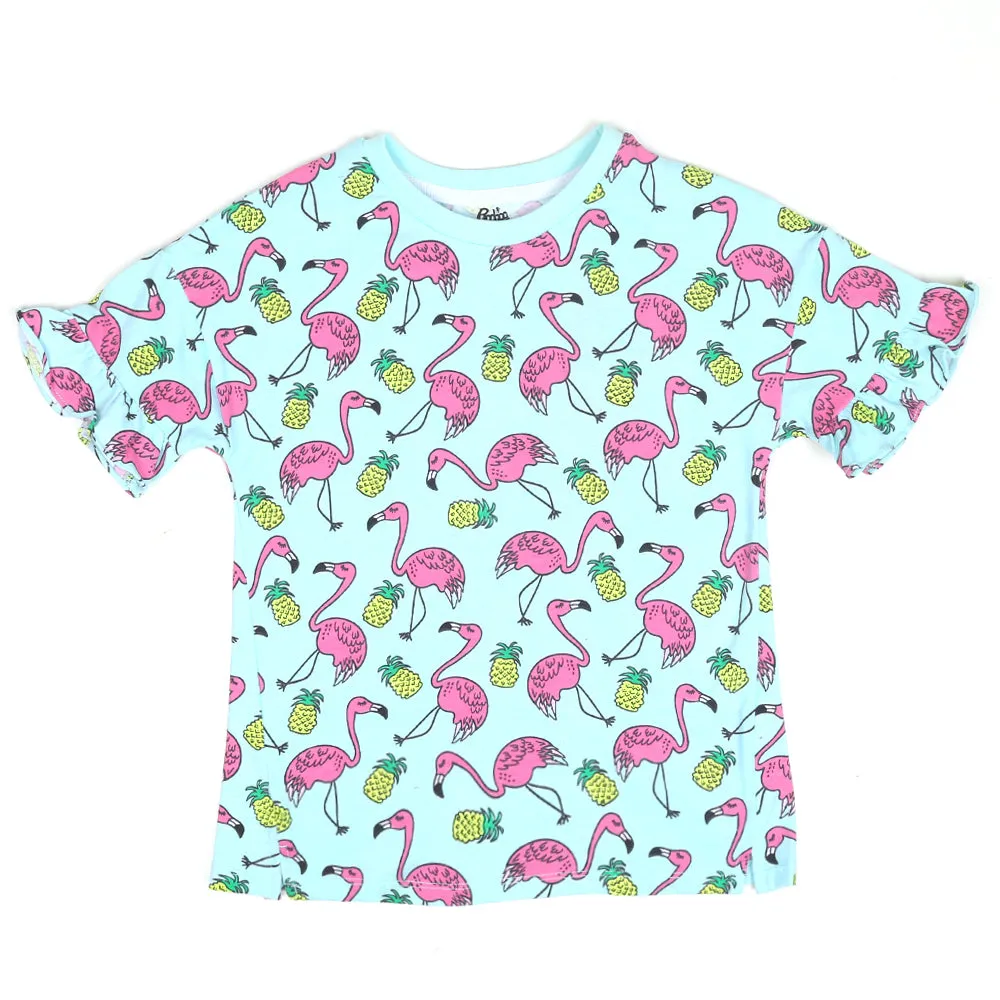 Girls T-Shirt Flamingo - Sea Green