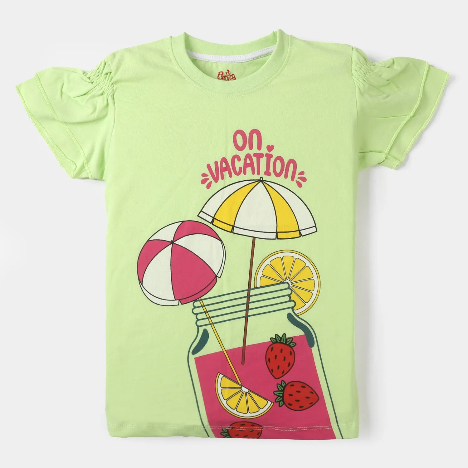 Girls T-Shirt H/S On Vacations  - Sharp Green