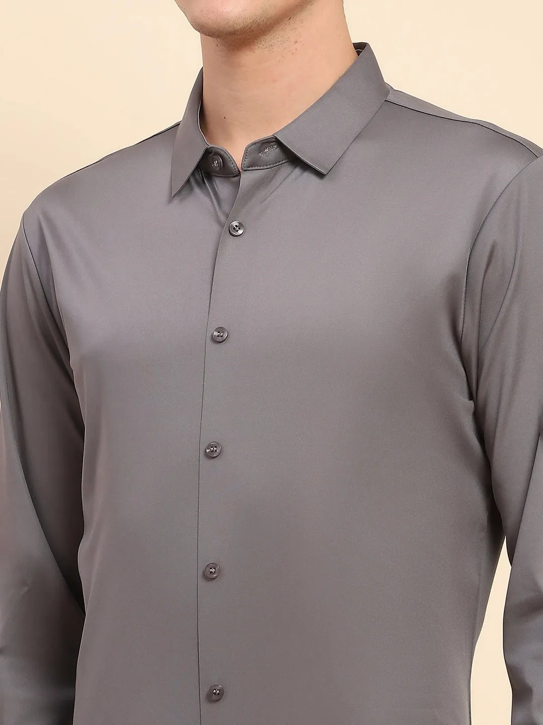 Gray Nylon Blend Solid Formal Shirt