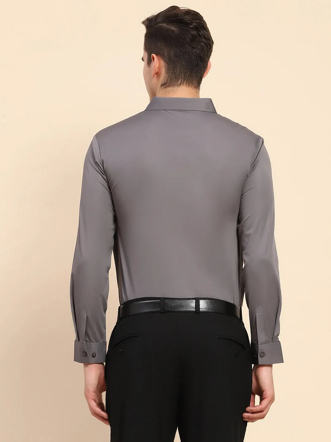 Gray Nylon Blend Solid Formal Shirt