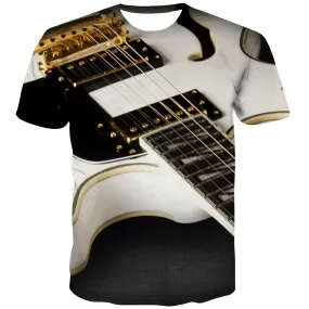 Guitar T-shirt Men Music Tshirts Novelty Wooden Tshirts Cool Metal Shirt Print