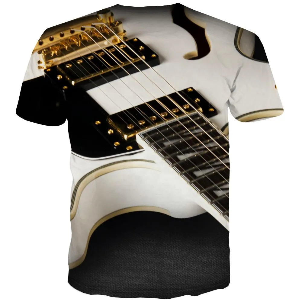 Guitar T-shirt Men Music Tshirts Novelty Wooden Tshirts Cool Metal Shirt Print