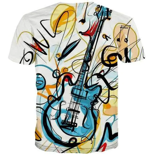 Guitar T shirts Men Music Tshirts Cool Graffiti Tshirts Casual Art Shirt Print Harajuku Tshirts Novelty Short Sleeve Fashion