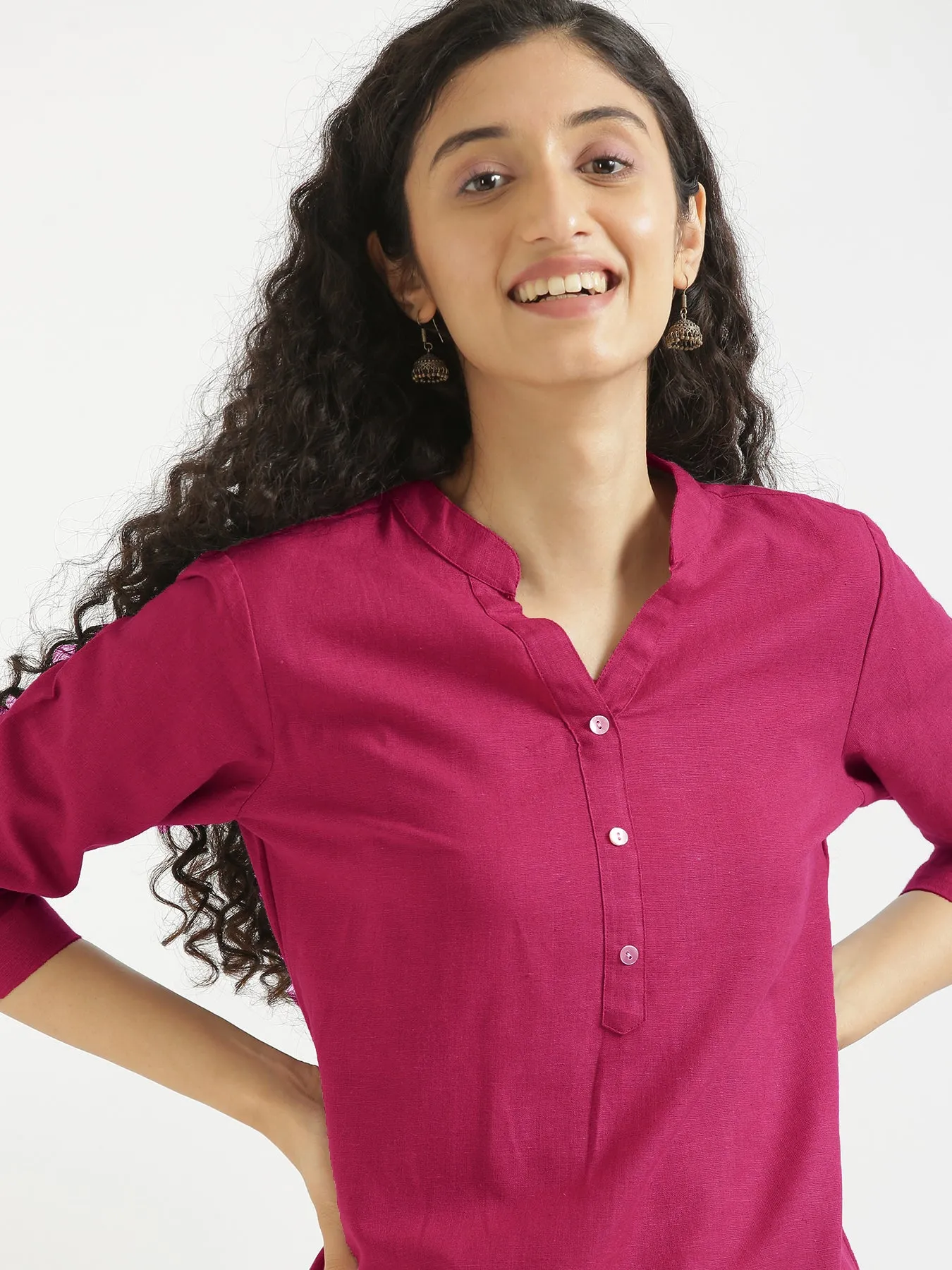 Hot Pink Airy Linen Short Kurta