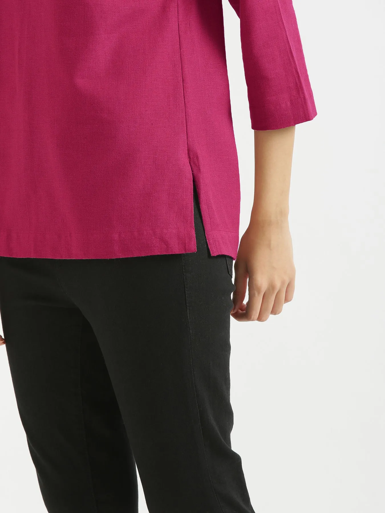 Hot Pink Airy Linen Short Kurta