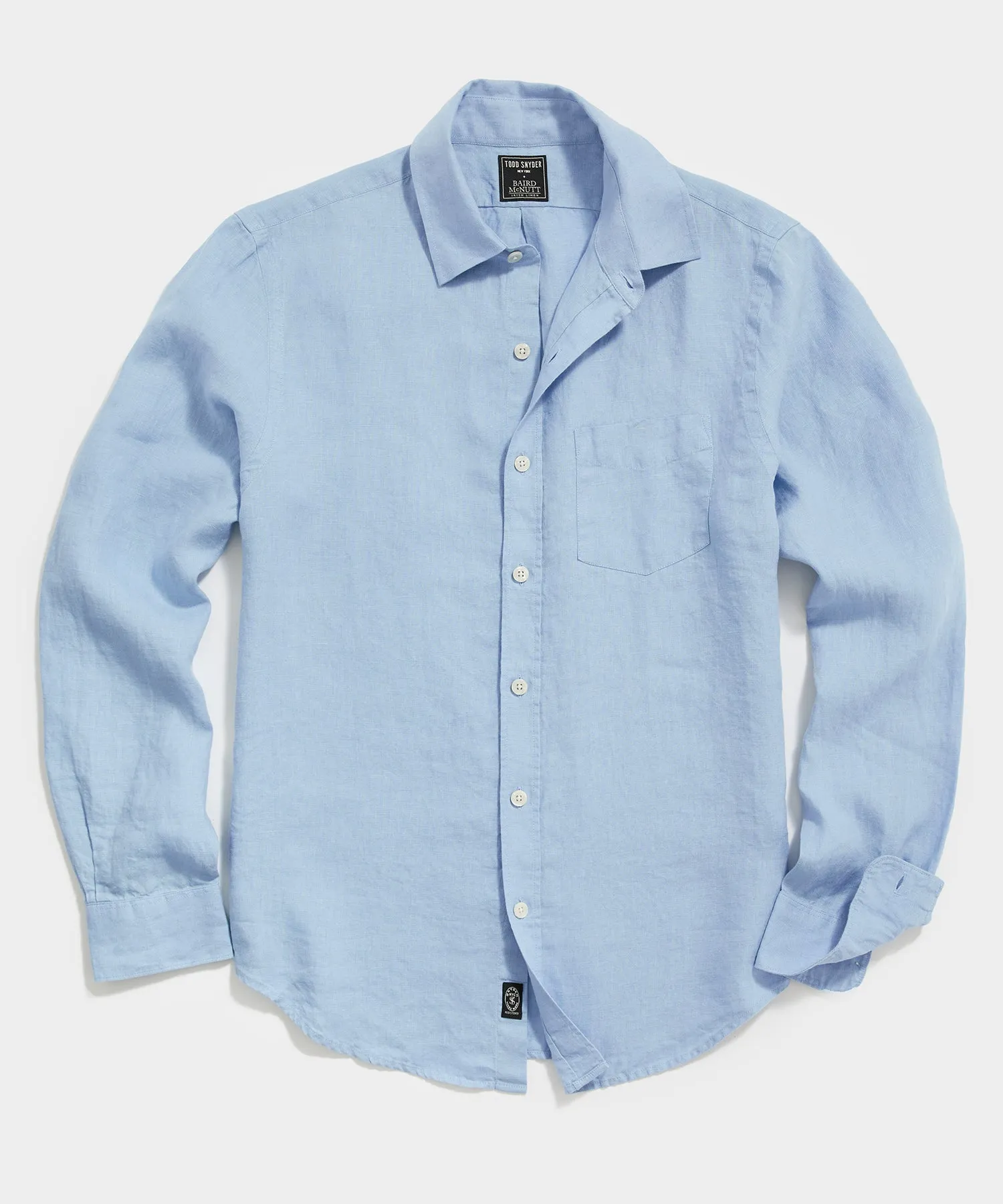 Irish Sea Soft Linen Point Collar Long Sleeve Shirt in Blue Tide