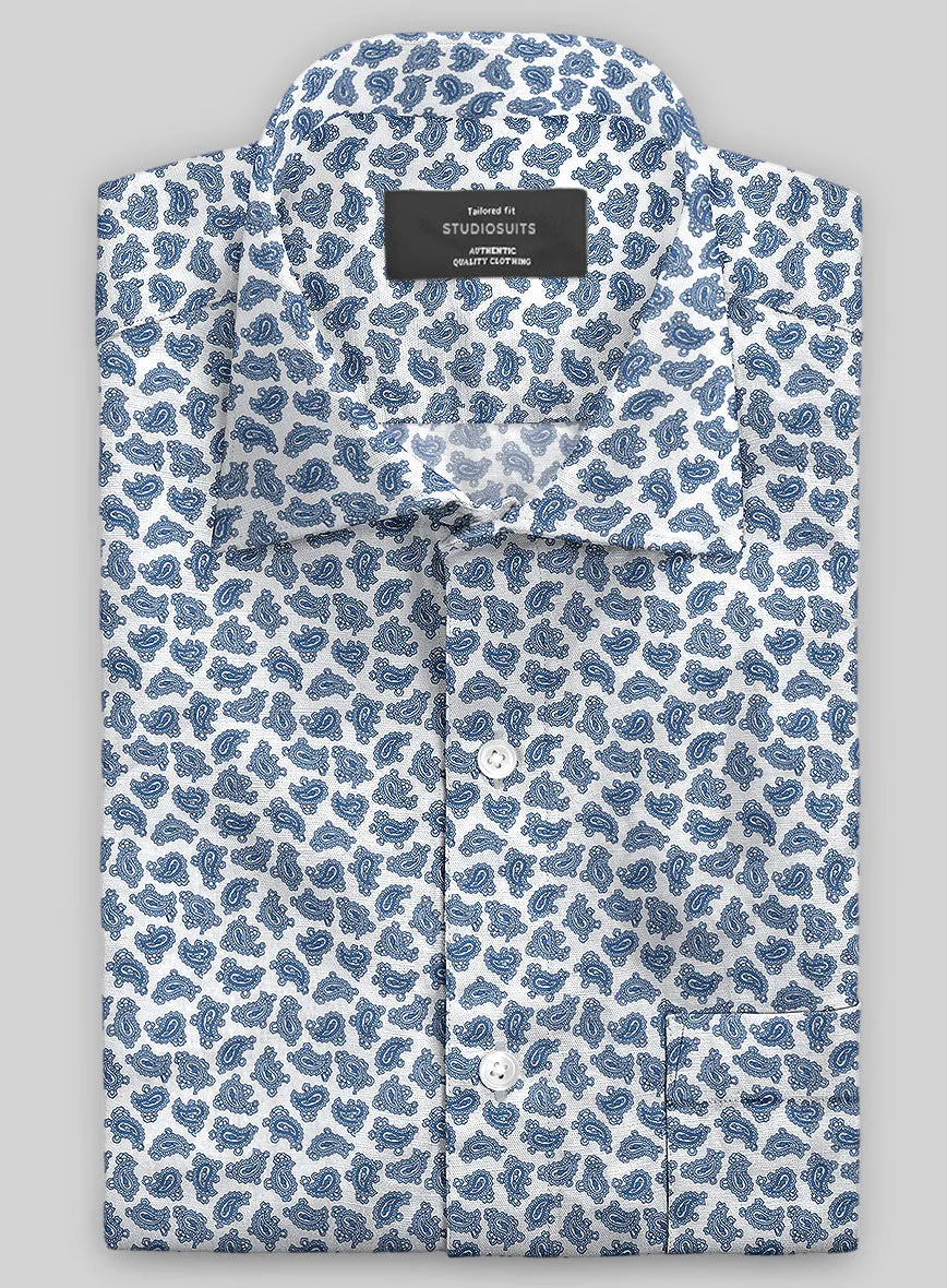 Italian Paisley Blue Summer Linen Shirt