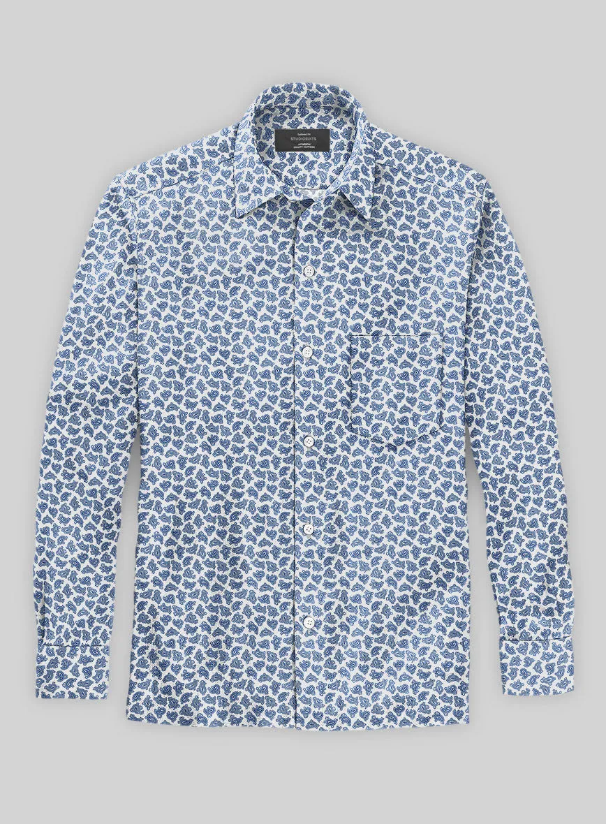 Italian Paisley Blue Summer Linen Shirt