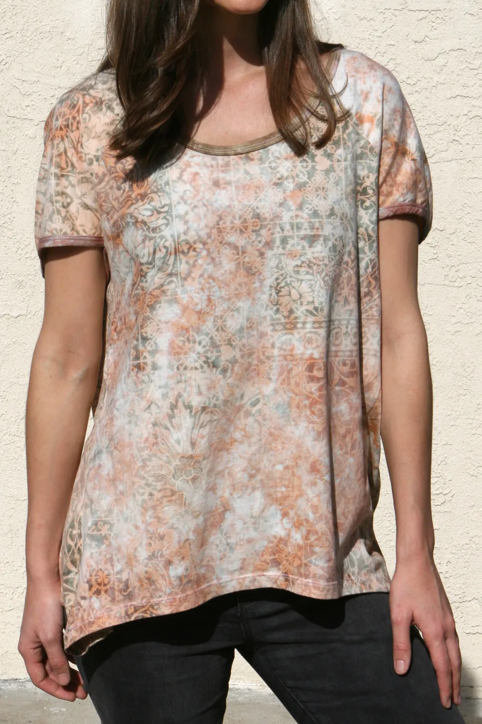 La Belle Short Sleeves Tunic - Olive/Rust combo