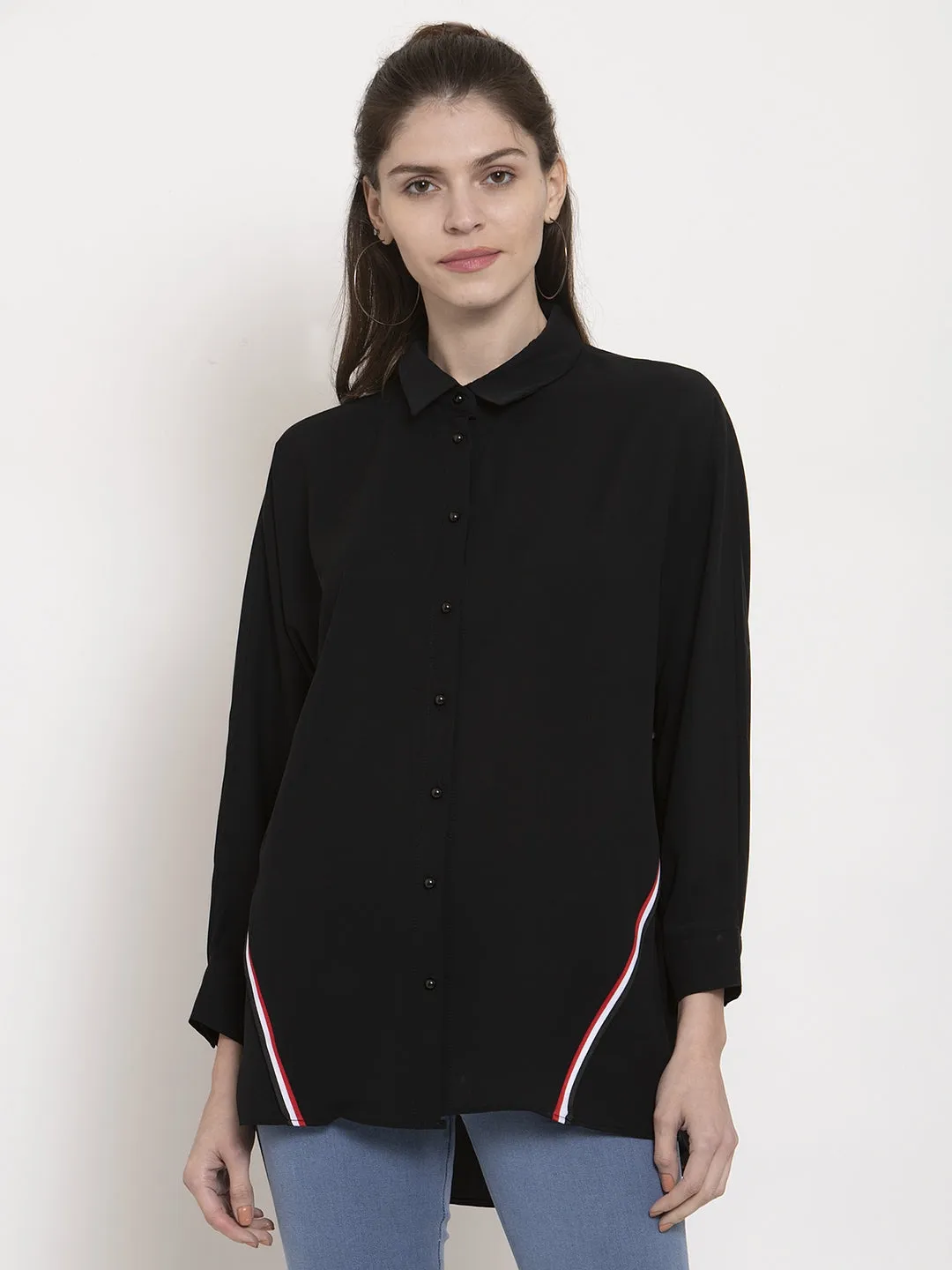 Ladies Black Solid Collared Shirt