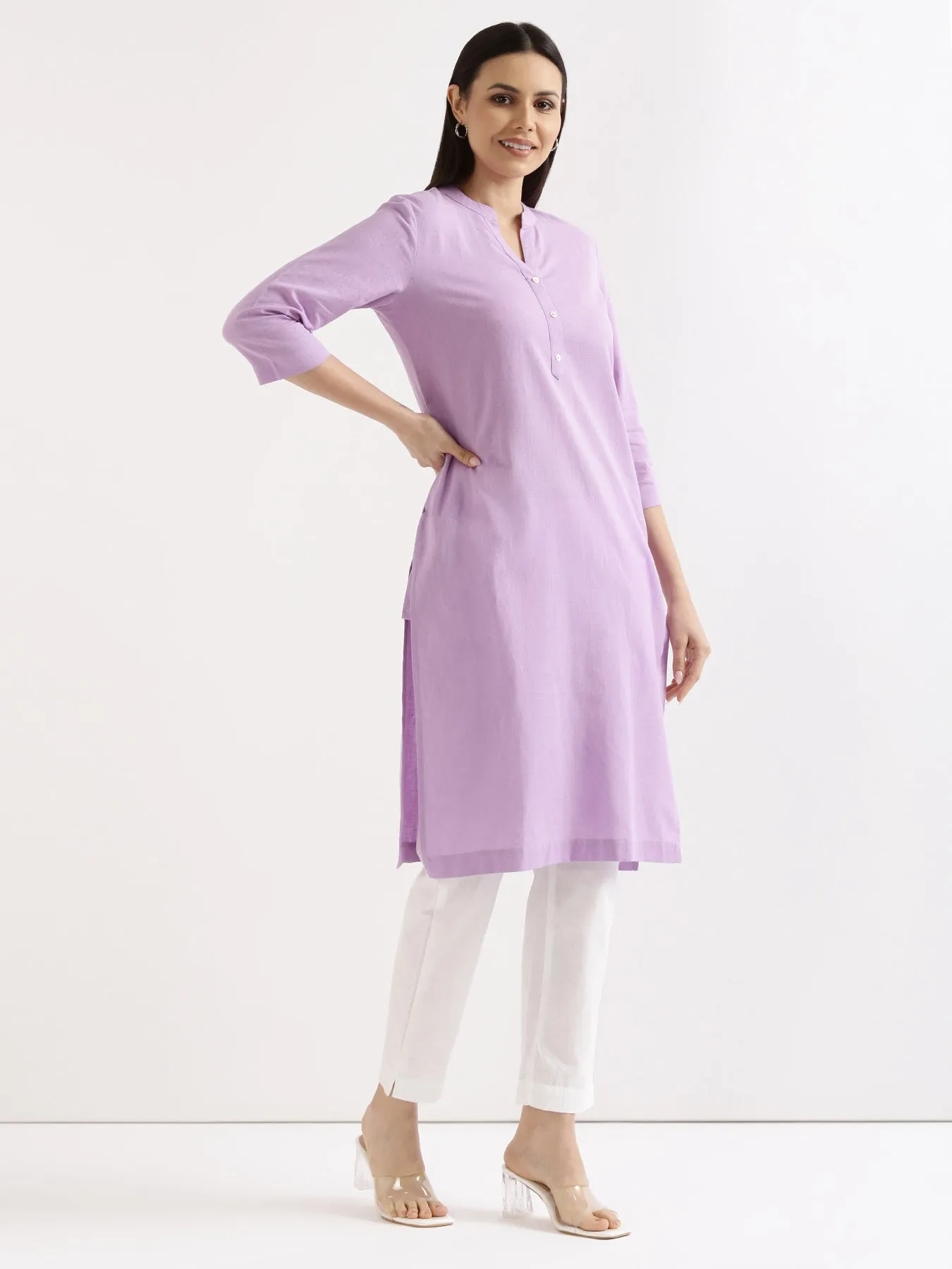 Lilac Airy Linen Long Kurta