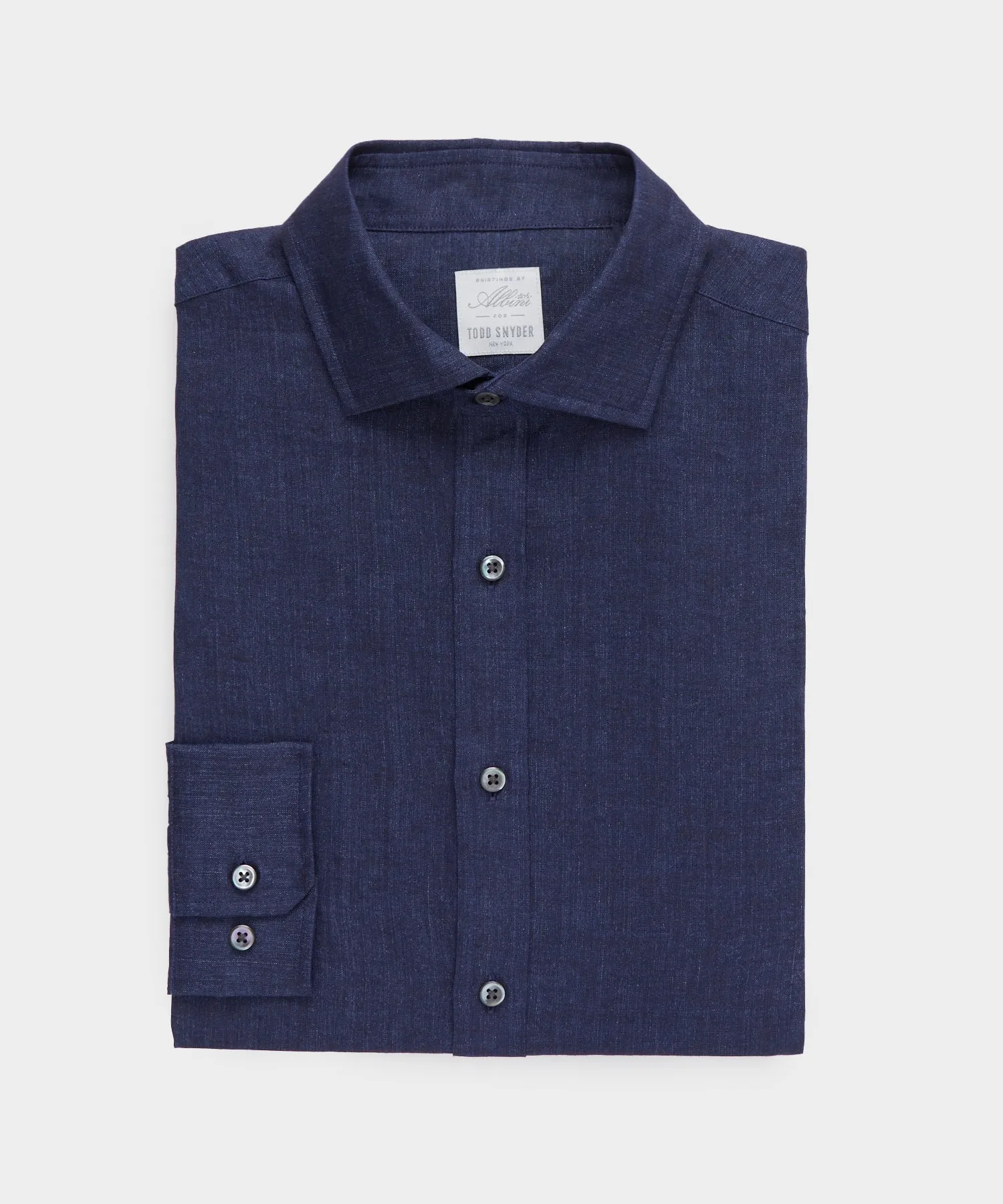 Linen Spread Collar Dress Shirt in Navy