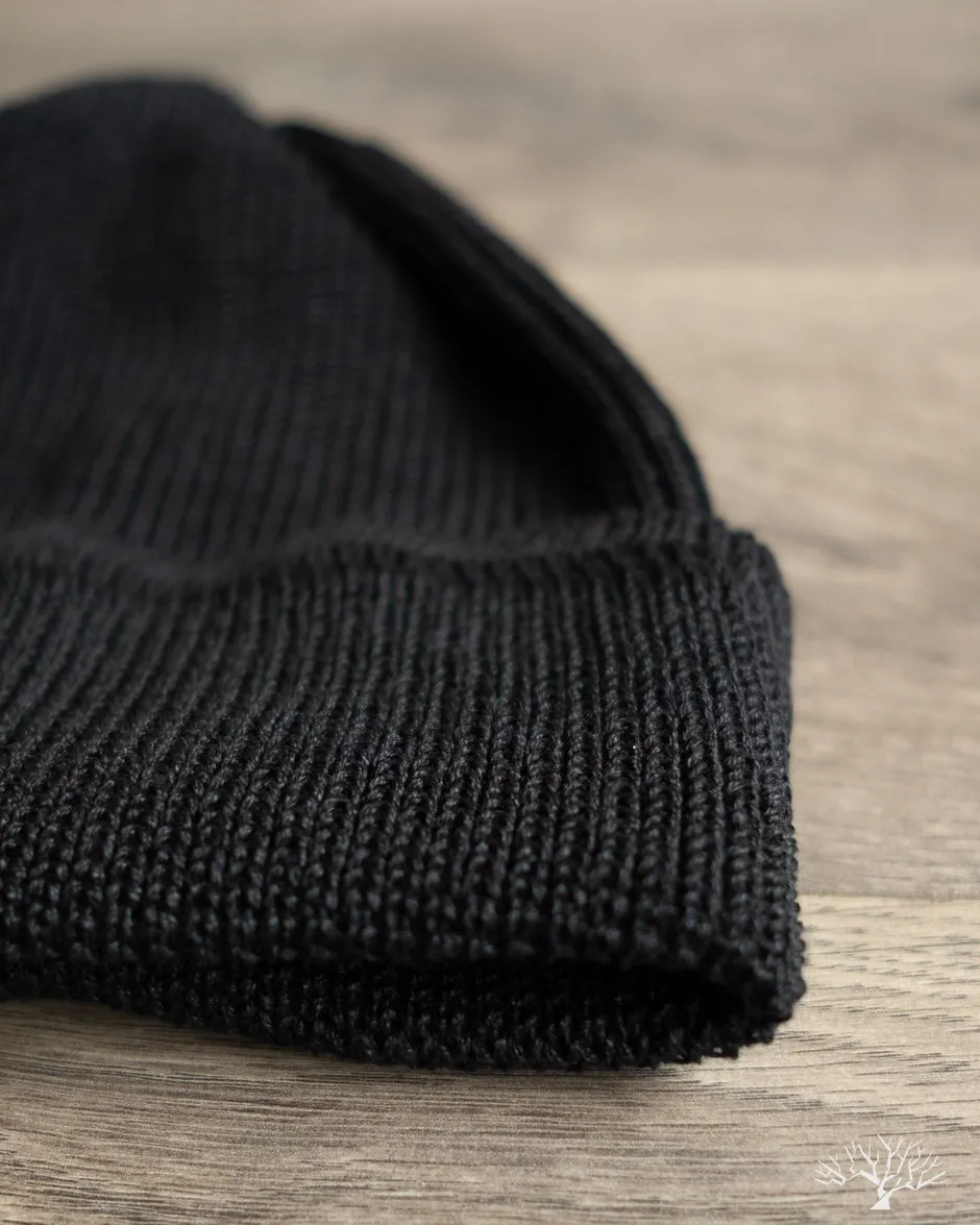 Linen Waffle Watch Cap - Black