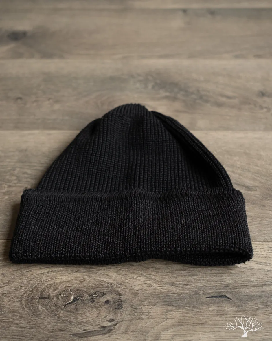 Linen Waffle Watch Cap - Black