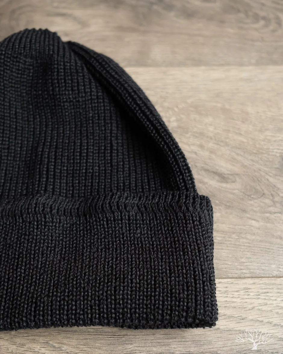 Linen Waffle Watch Cap - Black