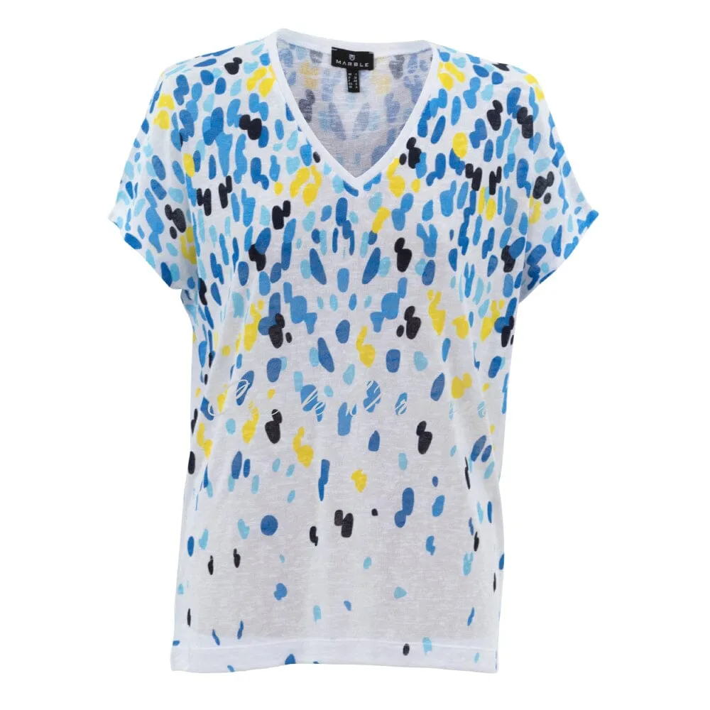 Marble Scatter Print V-Neck Top - Style 6947-213 (Powder Blue / Blue / Multi)