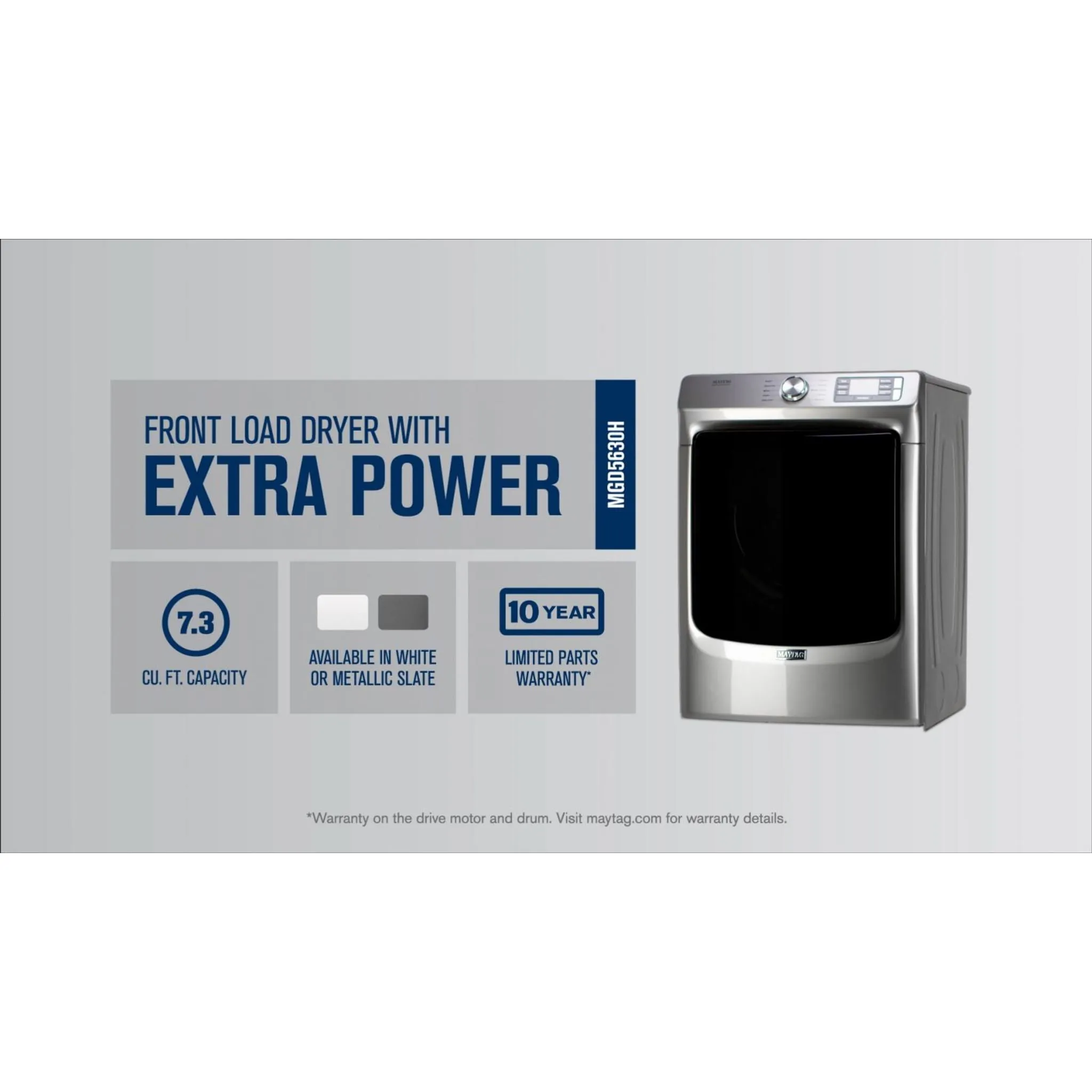 Maytag Front Load Gas Dryer with Extra Power and Quick Dry cycle - 7.3 cu. ft. (MGD5630HW)