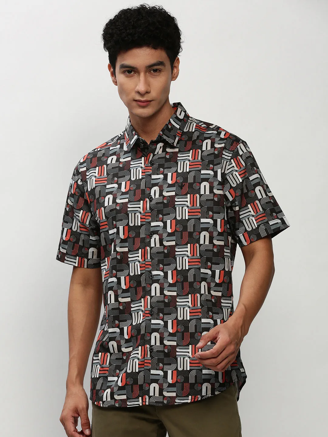 Men Black Printed Casual Casual Shirts