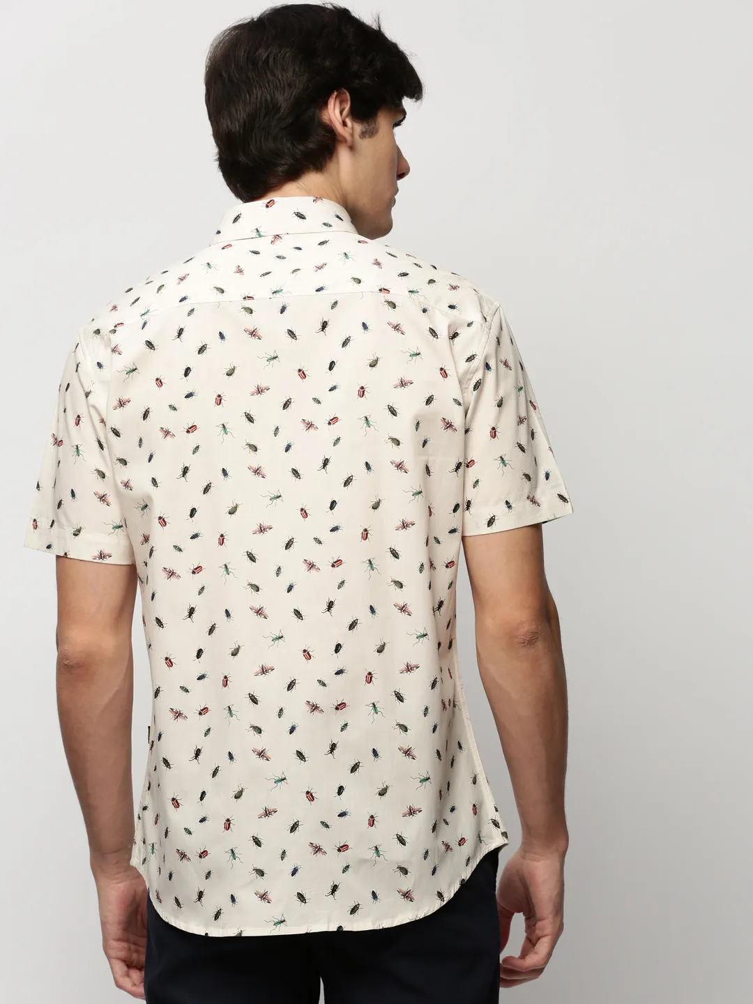 Men Cream Printed Casual Casual Shirts