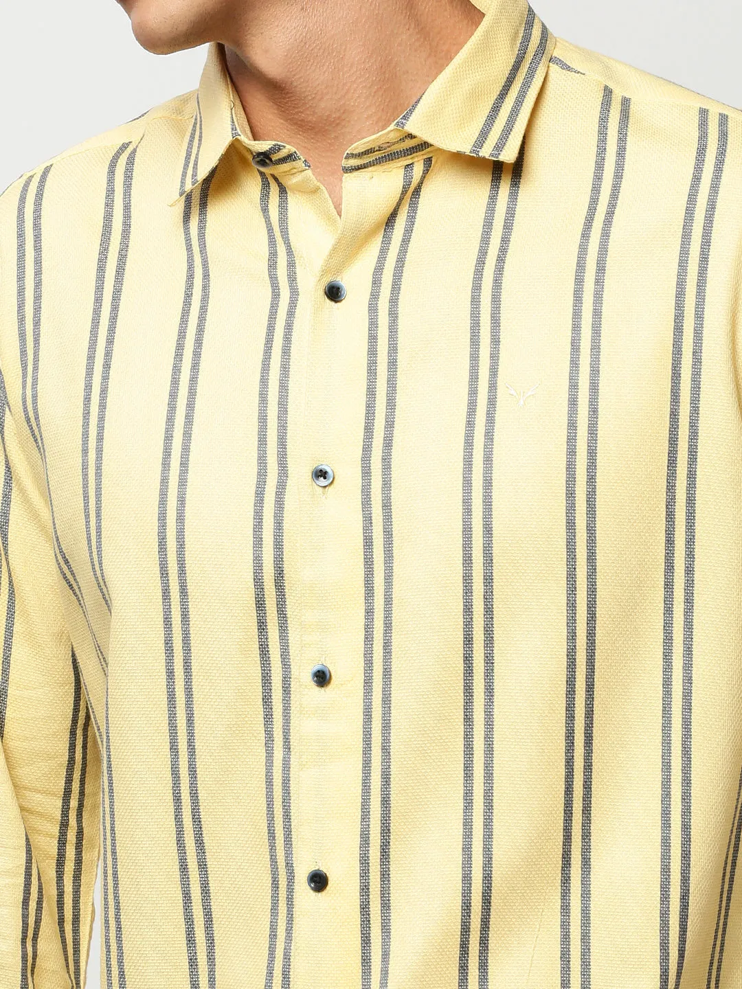 Men Yellow Striped Casual Casual Shirts