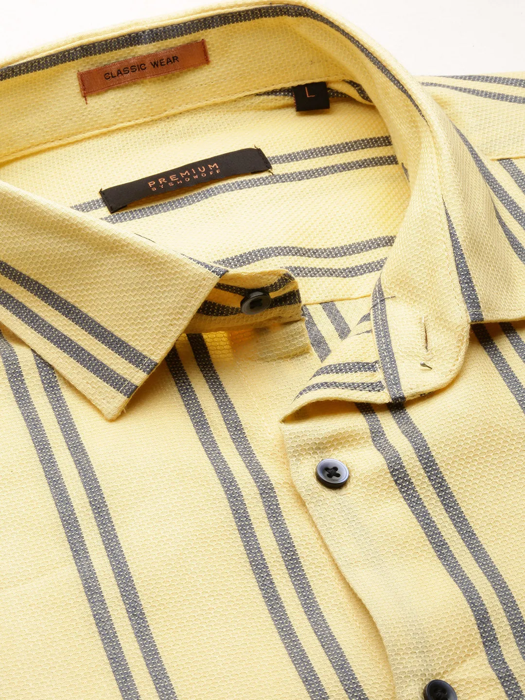 Men Yellow Striped Casual Casual Shirts