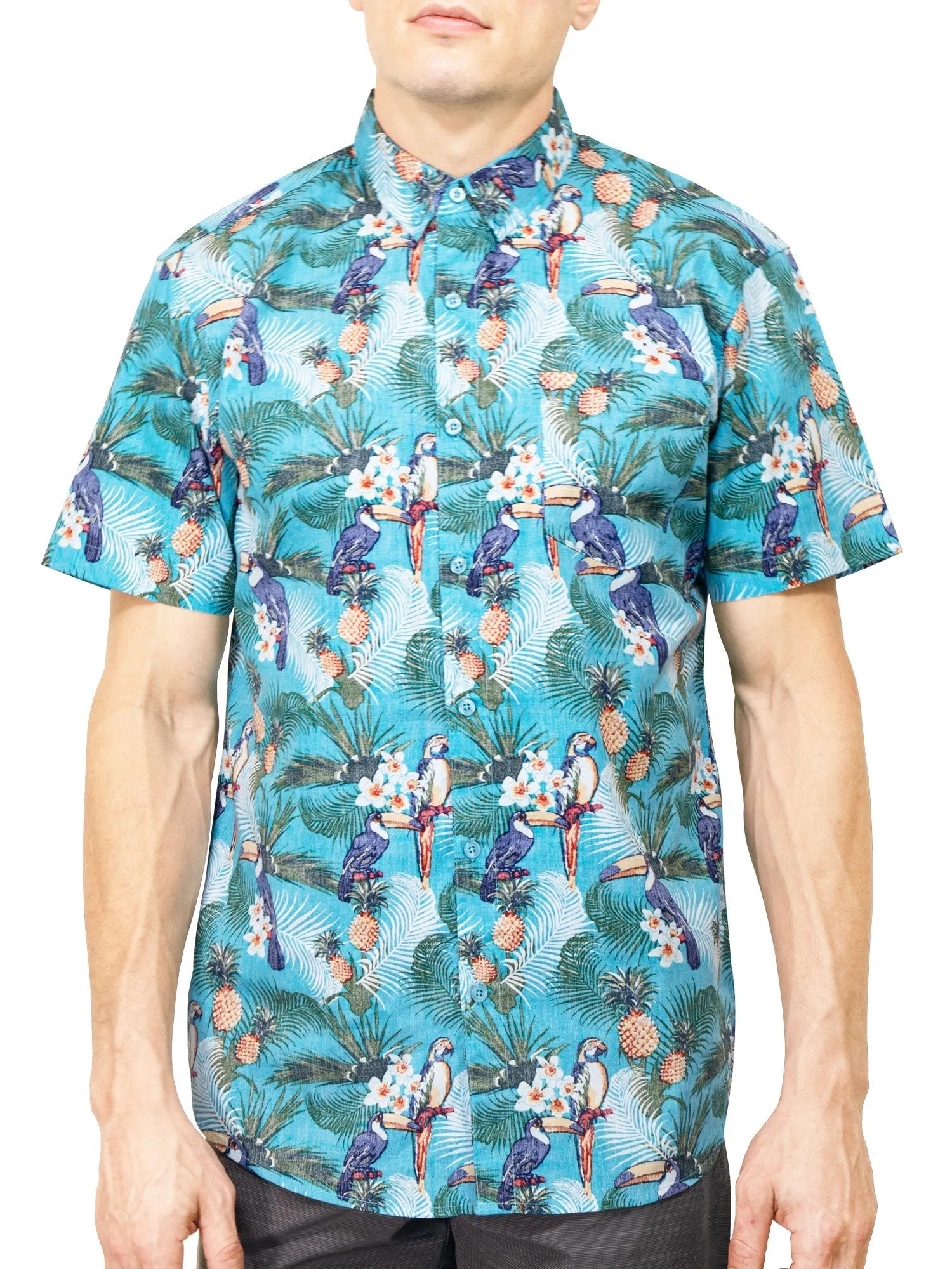 Mens Button Down Shirt - Reverse Parrot Pineapples