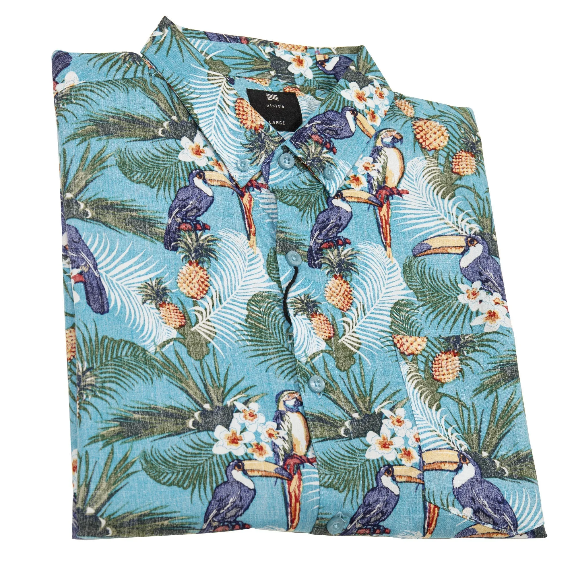 Mens Button Down Shirt - Reverse Parrot Pineapples