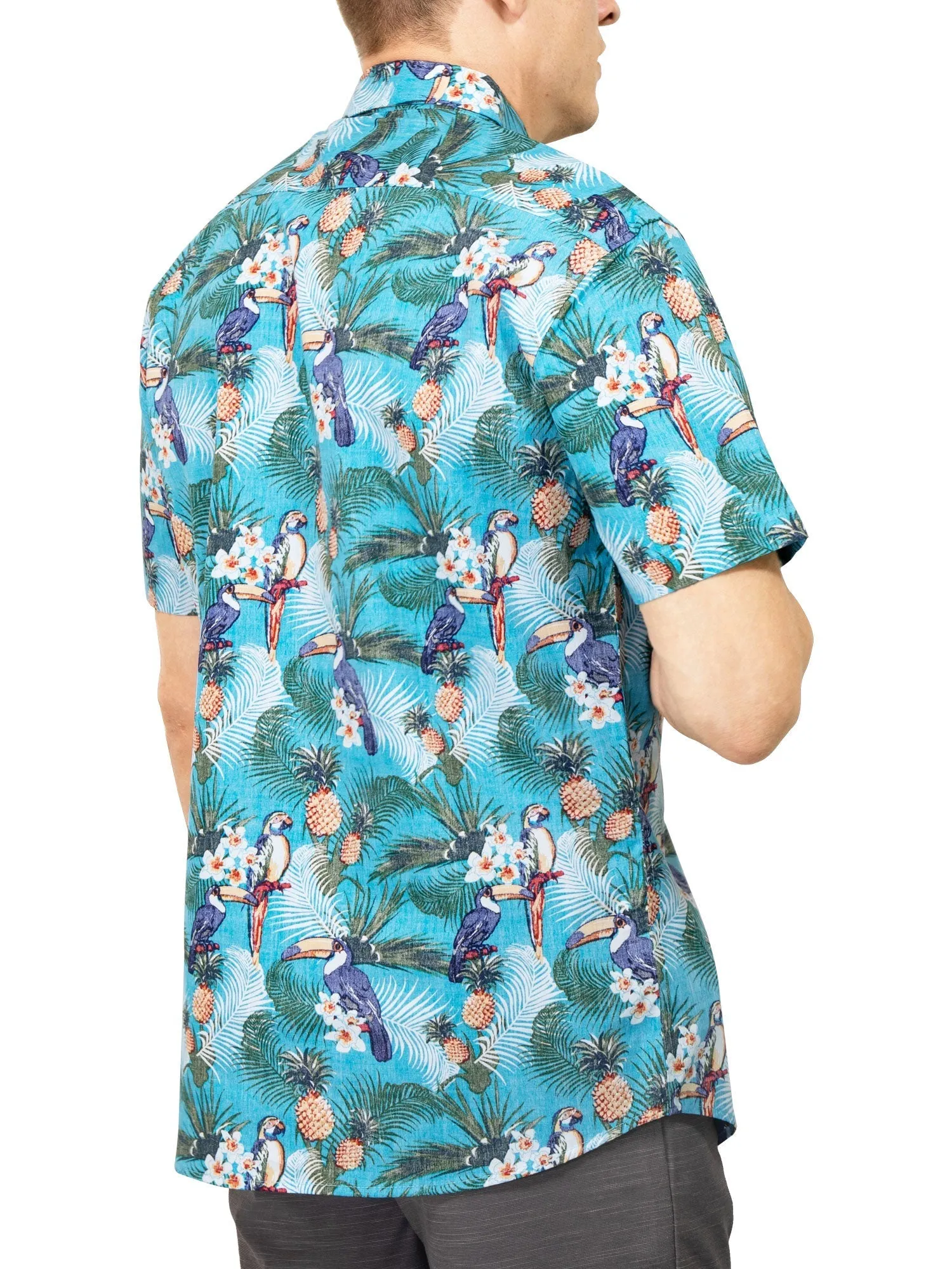 Mens Button Down Shirt - Reverse Parrot Pineapples