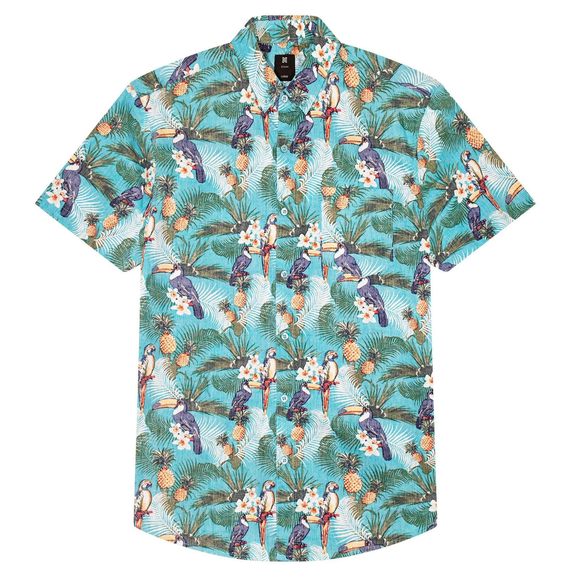 Mens Button Down Shirt - Reverse Parrot Pineapples