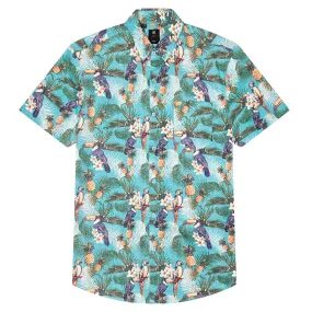 Mens Button Down Shirt - Reverse Parrot Pineapples