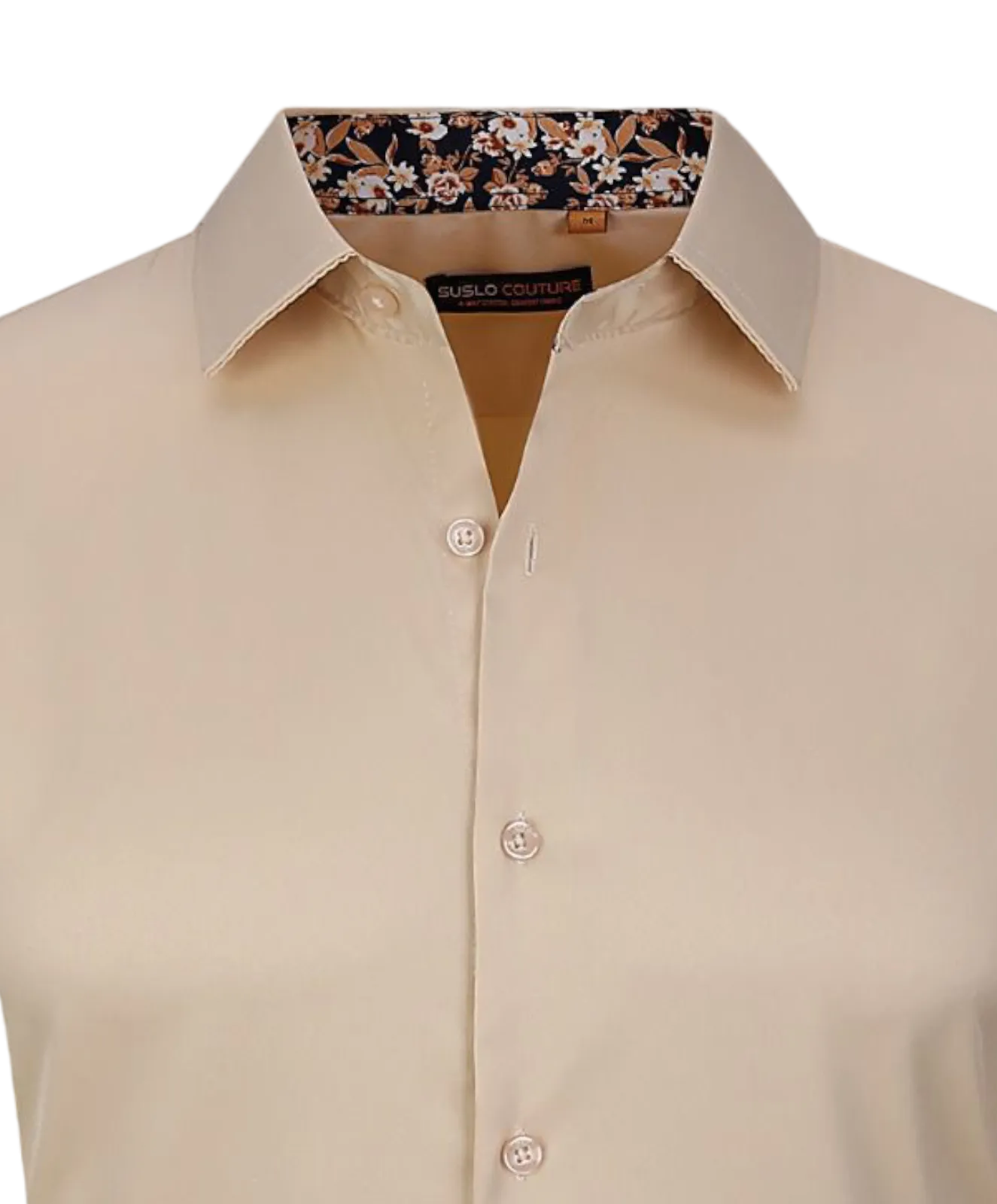 Men's khaki shirt short sleeves tan shirts paisley cuff on the sleeves