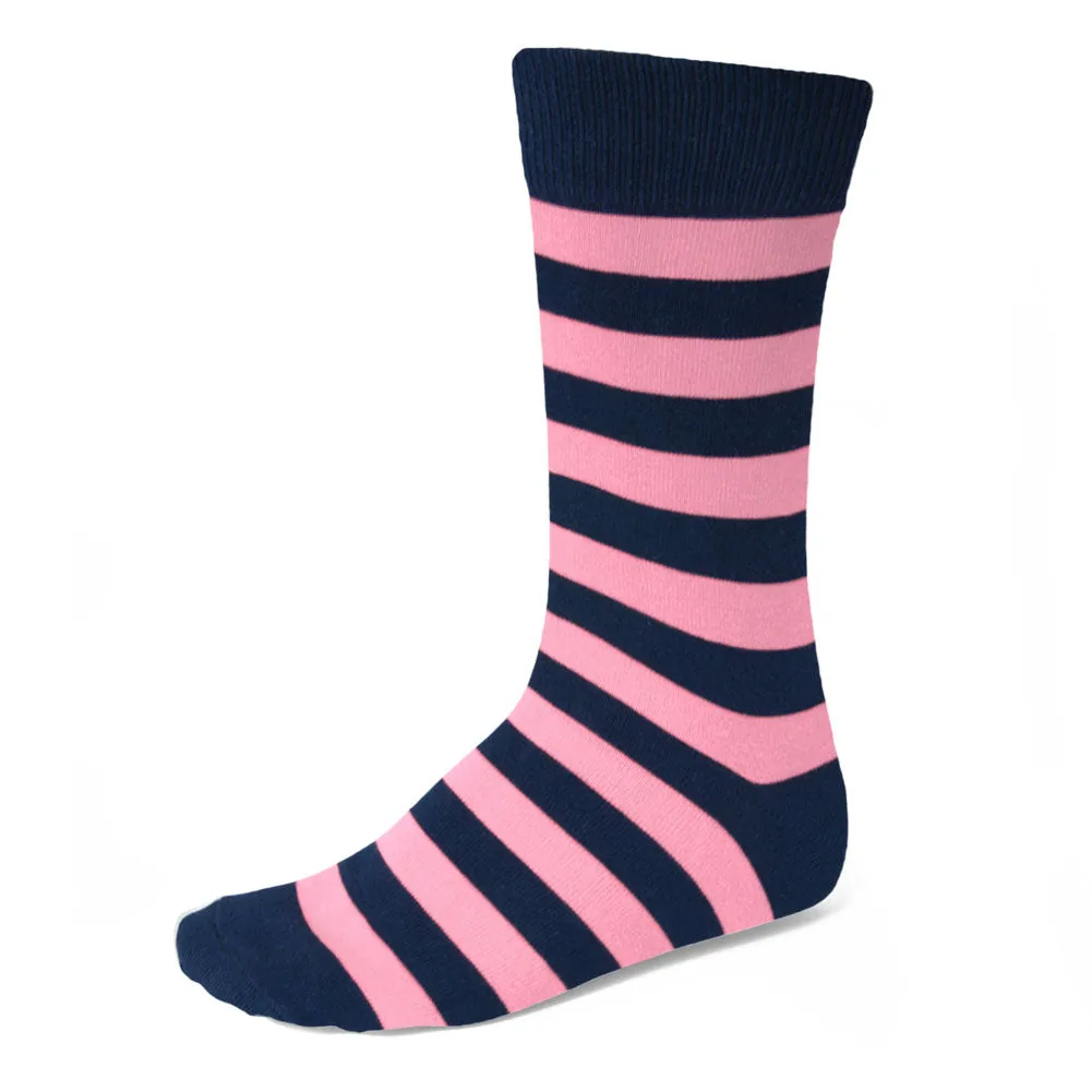 Men's Pink and Navy Blue Striped Socks