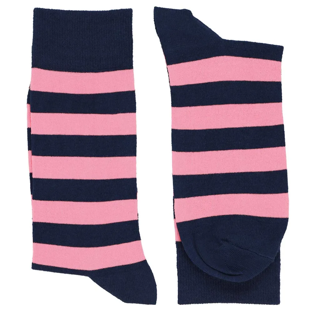 Men's Pink and Navy Blue Striped Socks