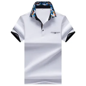 Mens Summer Breathable Polo Shirt Printed Collar Short Sleeve Casual Tops