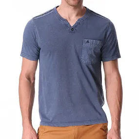 Mens Summer Cotton Breathable Solid Color V-neck Short Sleeve Casual T-shirt