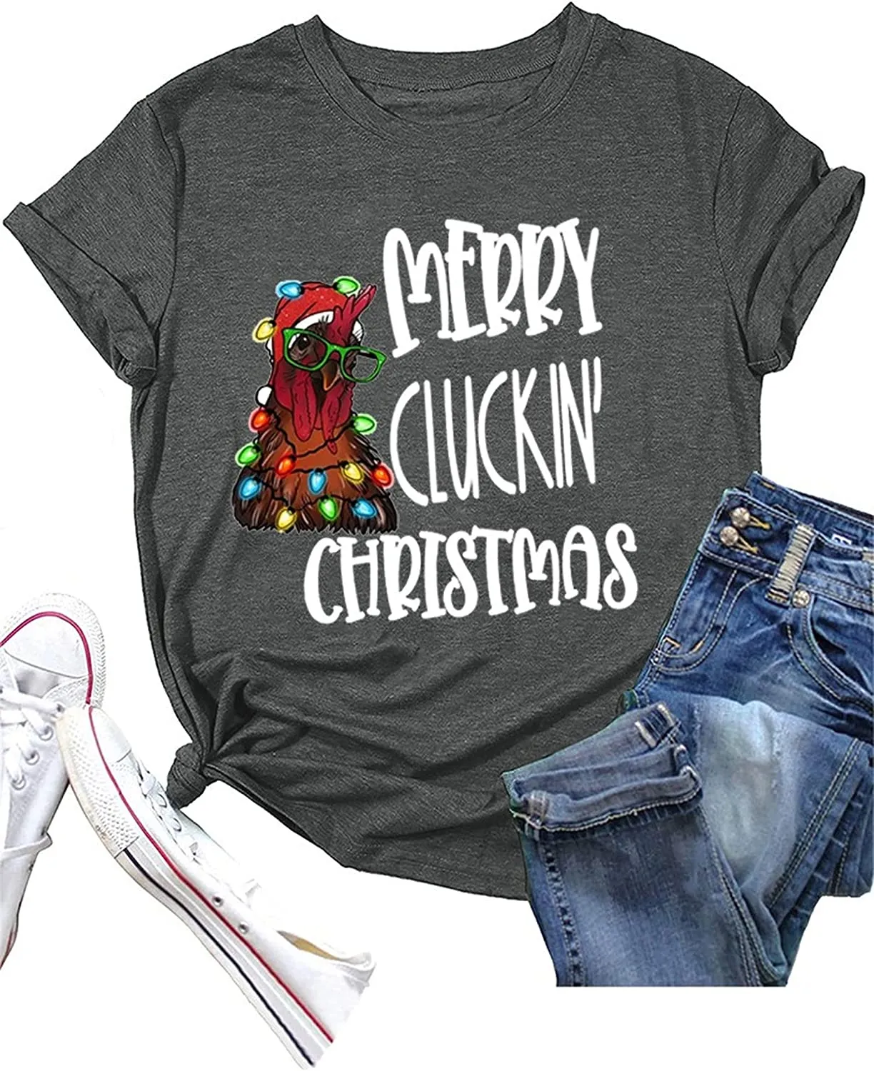 Merry Cluckin Christmas Tees Women Sublimation Christmas T-Shirt