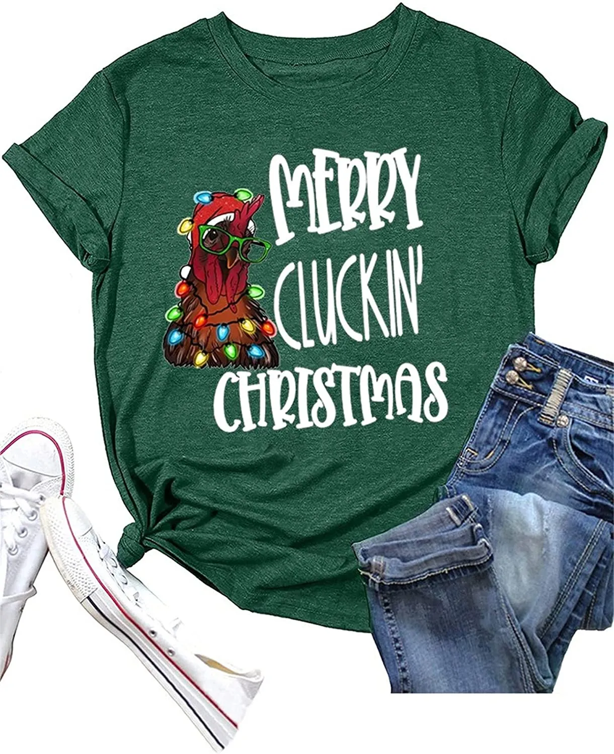 Merry Cluckin Christmas Tees Women Sublimation Christmas T-Shirt