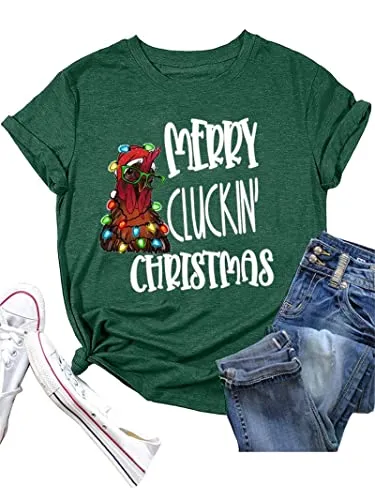 Merry Cluckin Christmas Tees Women Sublimation Christmas T-Shirt