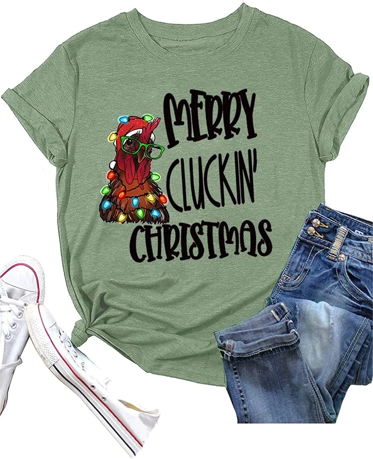 Merry Cluckin Christmas Tees Women Sublimation Christmas T-Shirt