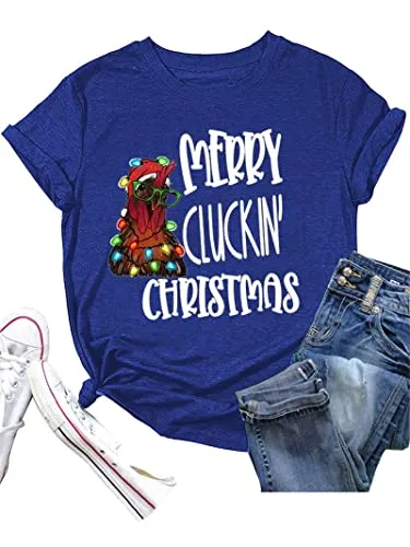 Merry Cluckin Christmas Tees Women Sublimation Christmas T-Shirt